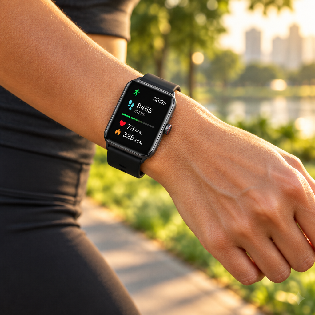 Smartwatch usado durante caminhada no parque