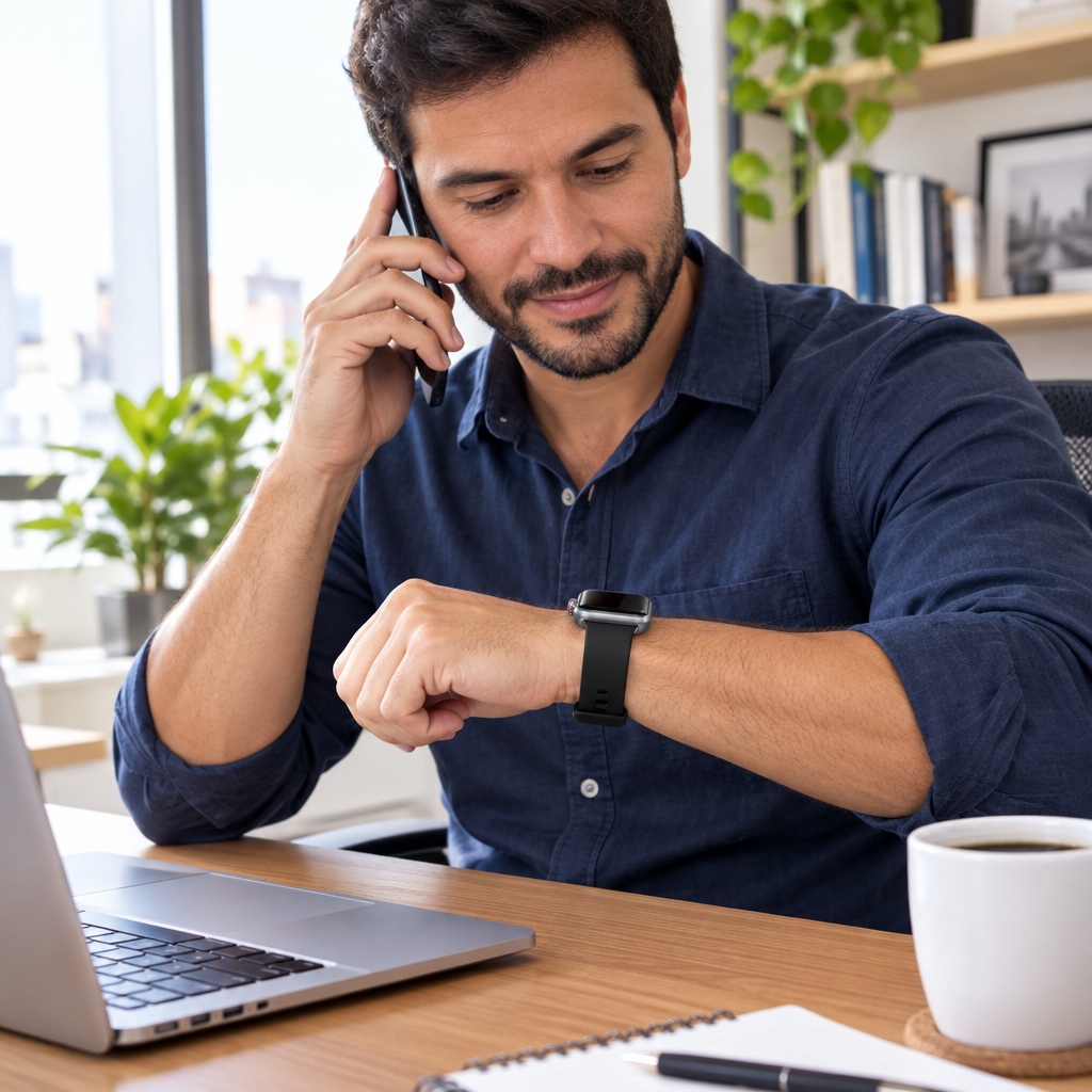 Smartwatch usado em ambiente de trabalho