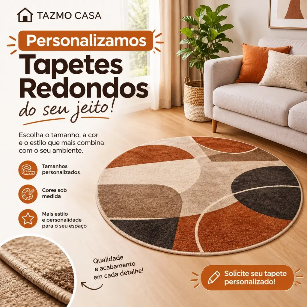 Tapete Redondo Para Sala e Quarto Tazmo Casa Personalizamos Tapetes 