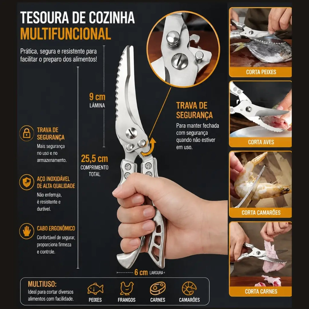 Tesoura de cozinha inox multifuncional kênia característica e benefícios tazmo casa 