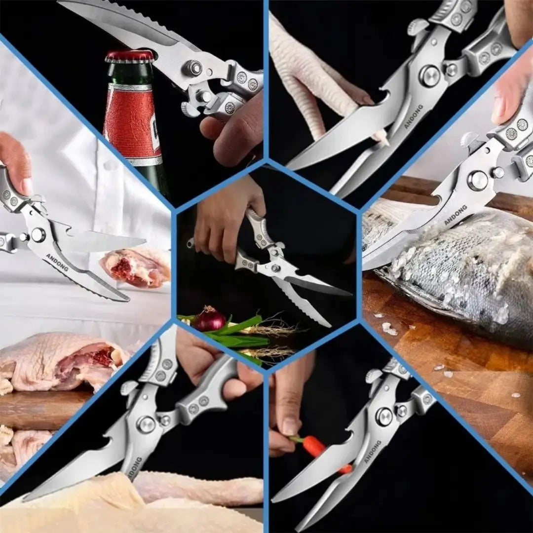 Tesoura de cozinha inox multifuncional kênia cortes variados tanto para objetos quanto carnes e ossos 