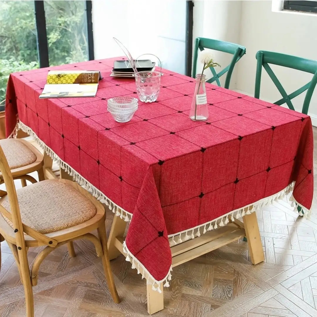 Toalha de mesa de Natal coleção xadrez pacific com borla nas bordas loja tazmo casa 