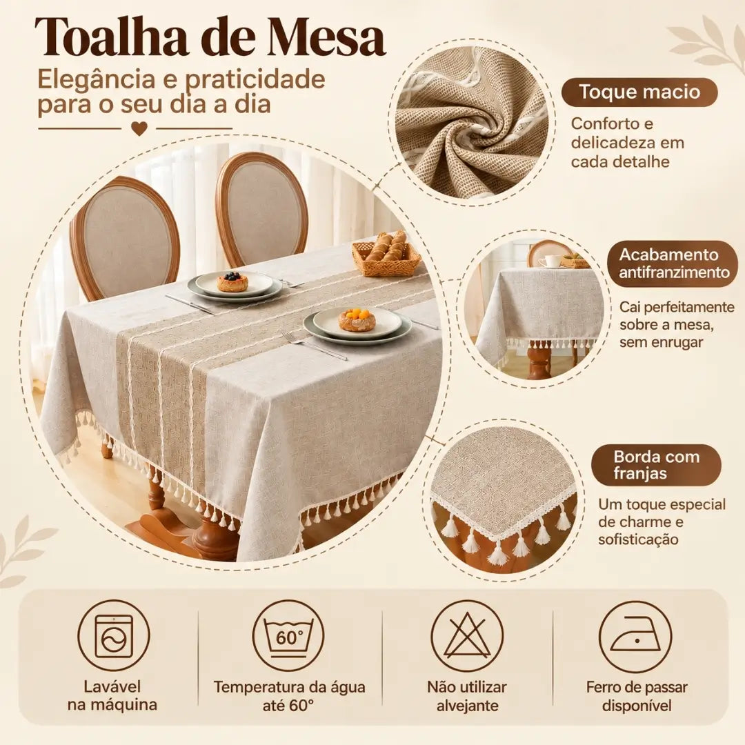 Toalha de Mesa Impermeável Linho Algodão Marajó Elegância e Praticidade Para seu Dia Dia 