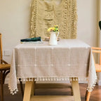 Toalha de Mesa Estilo Xadrez Pacific Bege Decoração Sala de Estar Verão Tazmo Casa 