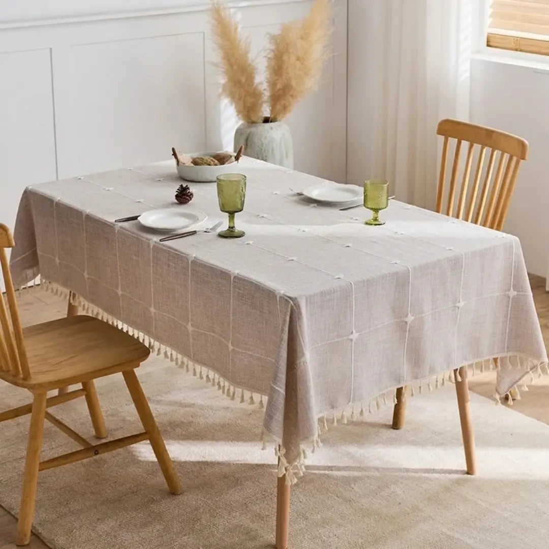 Toalha de Mesa Estilo Xadrez Pacific Bege Mesa Posta Loja Tazmo Casa 