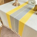 Toalha de Mesa Modelo Linho Algodão Veraneio Amarelo com Cinza Tazmo Casa 