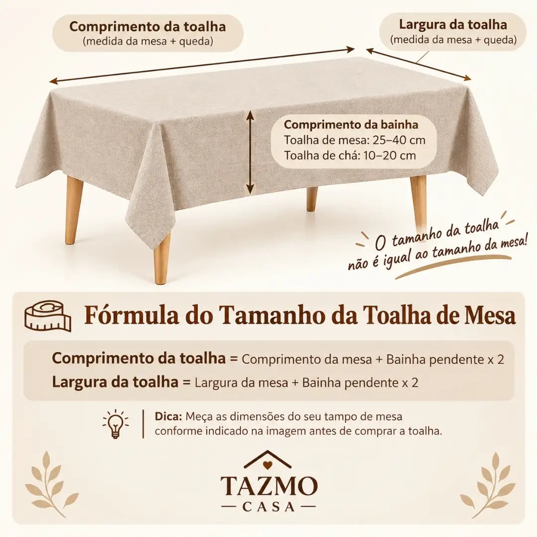Toalha de Mesa Modelo Linho Algodão Veraneio Orientações Como Medir a Toalha Tazmo Casa 