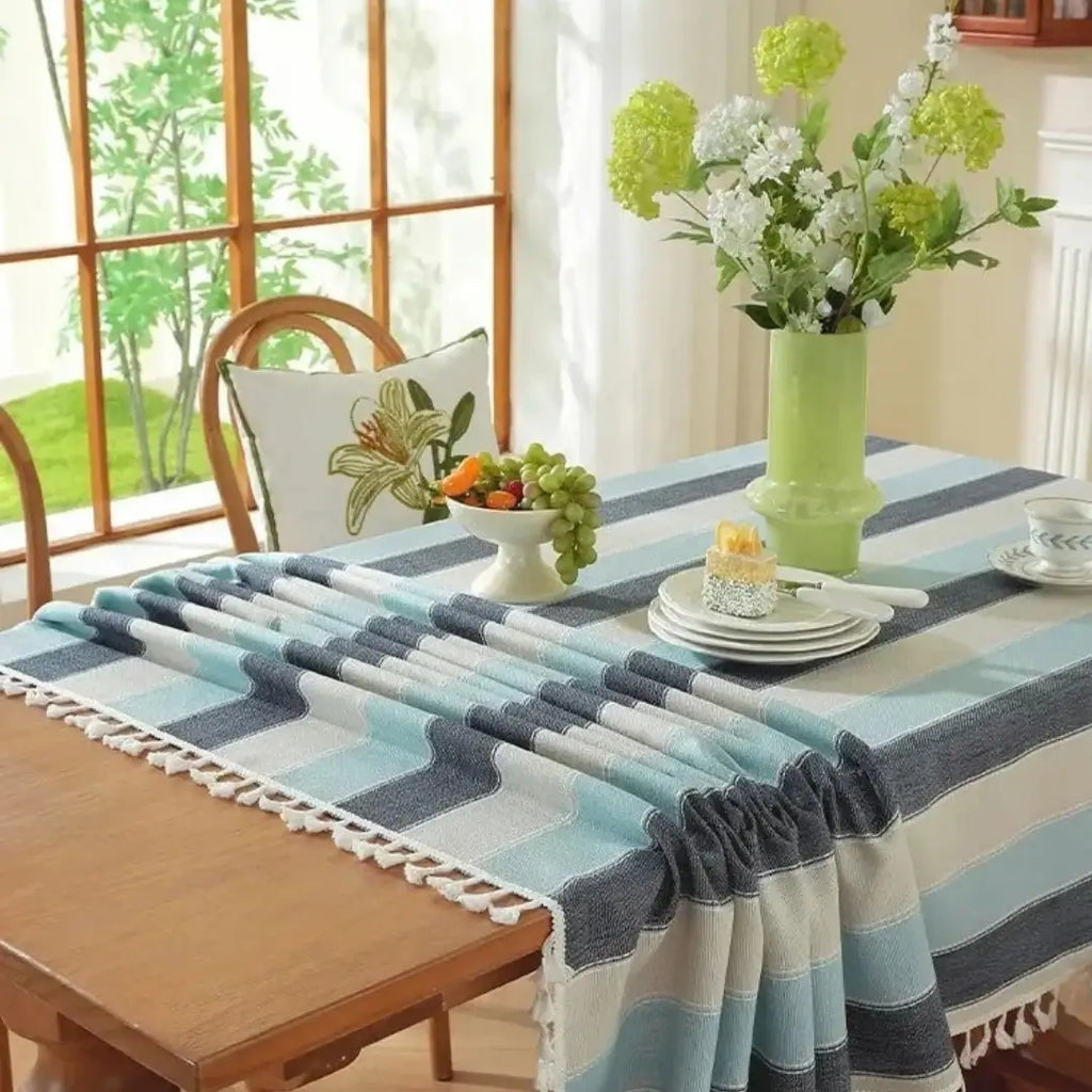 Toalha de Mesa Linho com Borla Modelo Listrado Itaparica Mesa Posta Tazmo Casa 