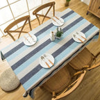 Toalha de Mesa Linho com Borla Modelo Listrado Itaparica Azul Decoração Sala Casa Veraneio 