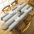 Toalha de Mesa Linho com Borla Modelo Listrado Itaparica Cinza Decoração Mesa Posta Casa de Praia 