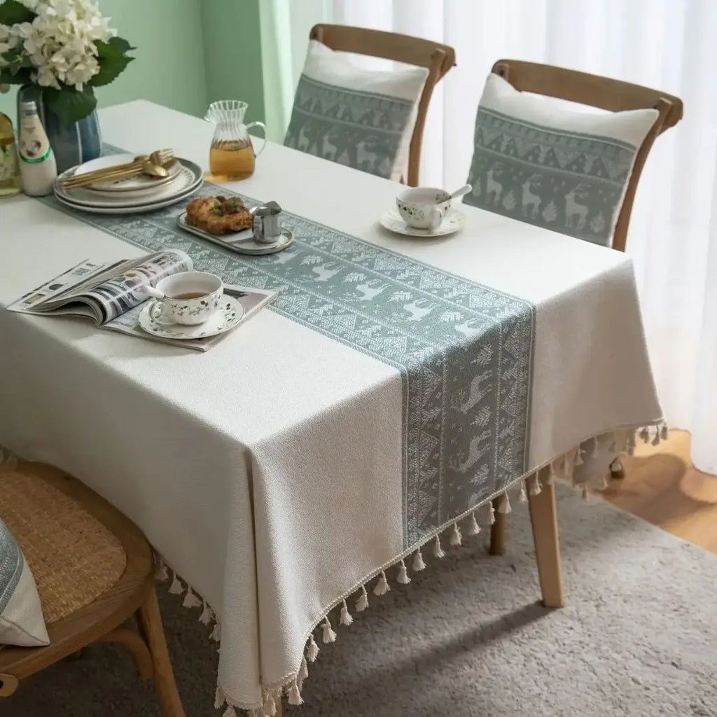 Toalha de Mesa Natal Linho Algodão Adorno Polar Tazmo Casa Decoração Sala de Estar 
