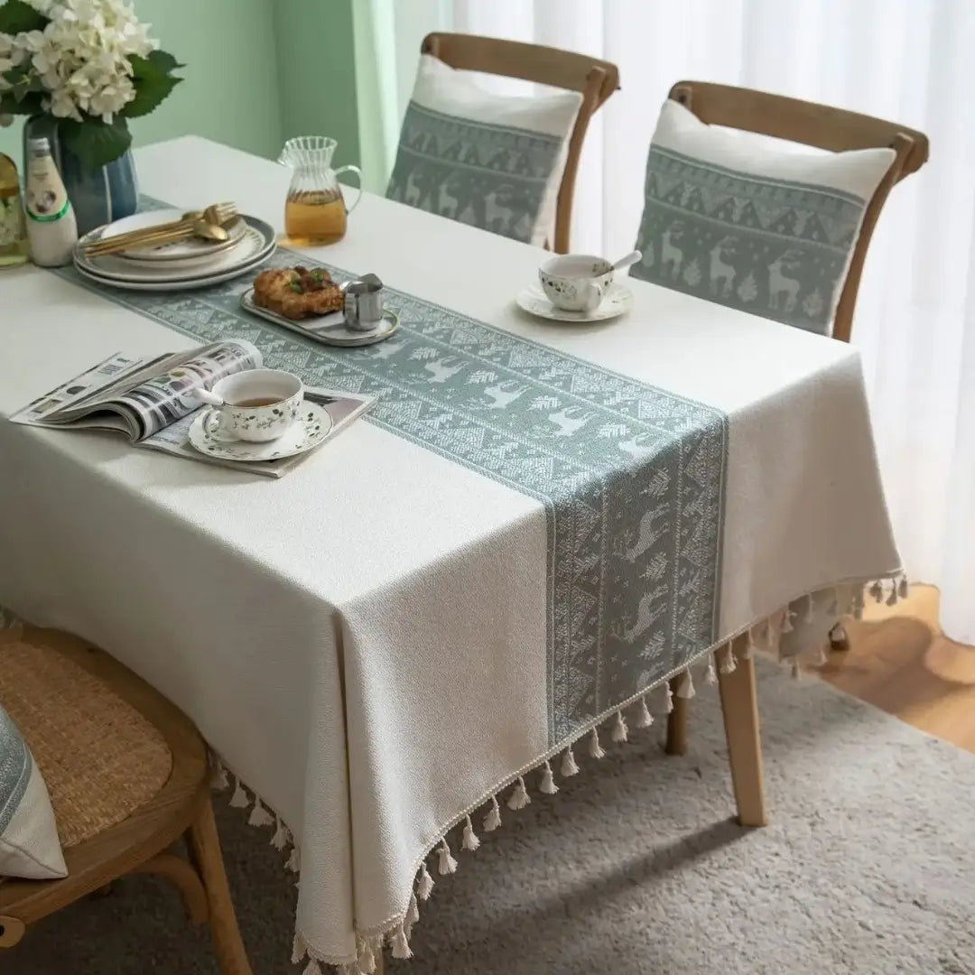 Toalha de Mesa Natal Linho Algodão Adorno Polar Tazmo Casa Decoração Sala de Estar 