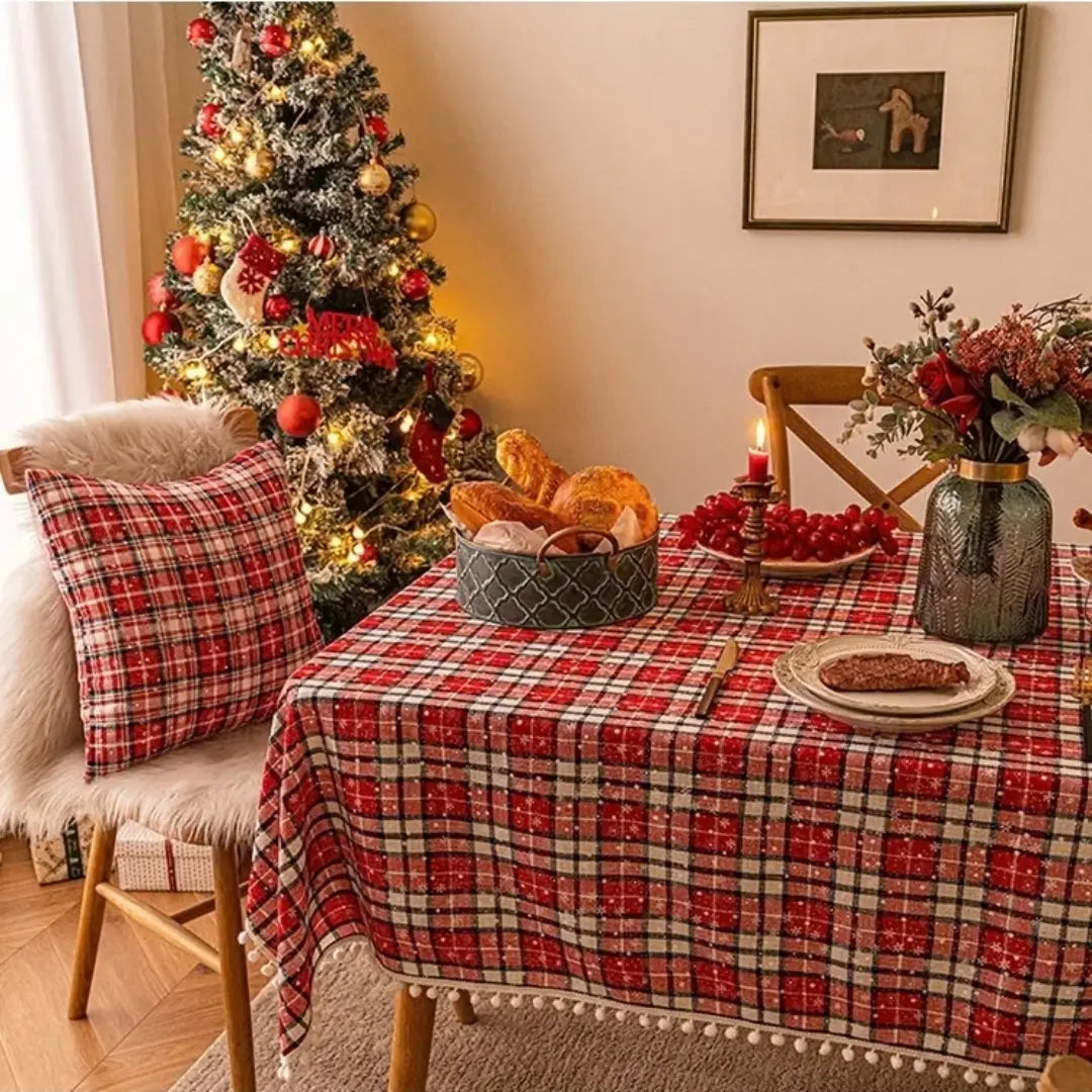 Toalha de Mesa Natal Red Christmas Decoração de Natal Para Família 