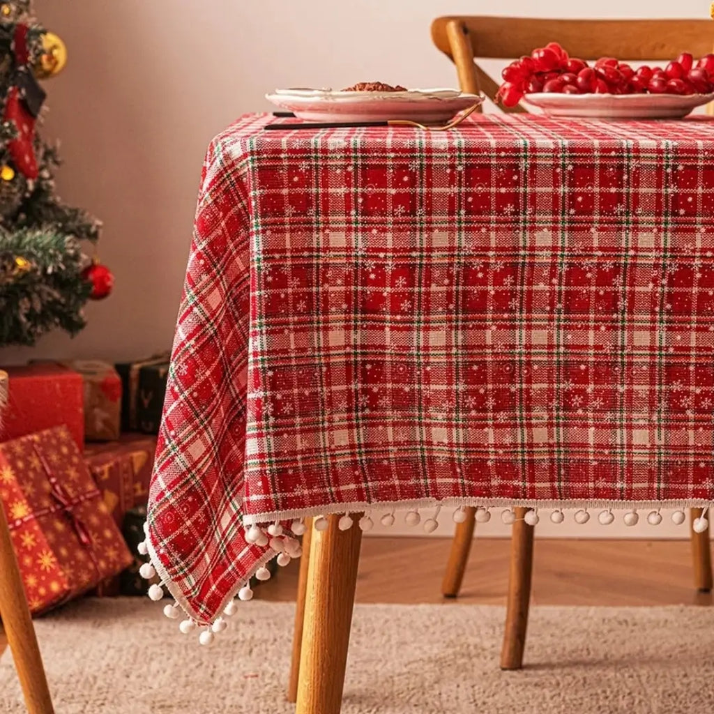 Toalha de Mesa Natal Red Christmas Decoração de Natal Xadrez Vermelho 