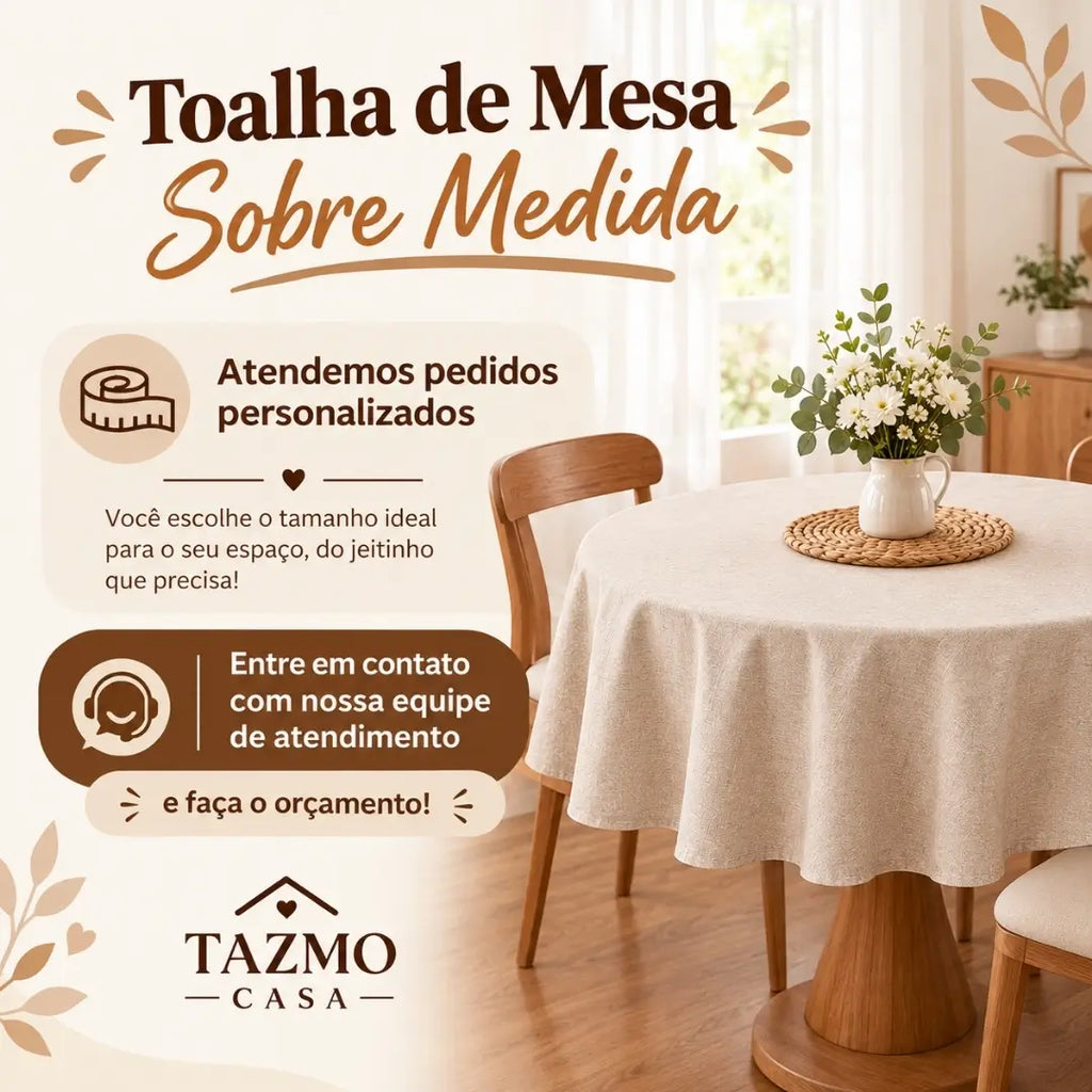Toalha de Mesa Redonda Personalizada Sobre Medida Tazmo Casa 