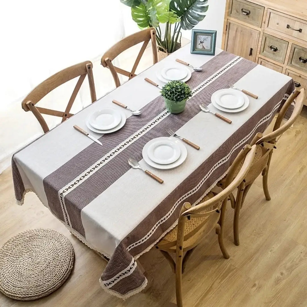 Toalha de Mesa com Listra Decoração Mesa Posta Grano Corall Marrom Loja Tazmo Casa 