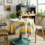 Toalha de Mesa Redonda Linho e Algodão Listrada Itaparica Decoração Casa Primavera Verão 