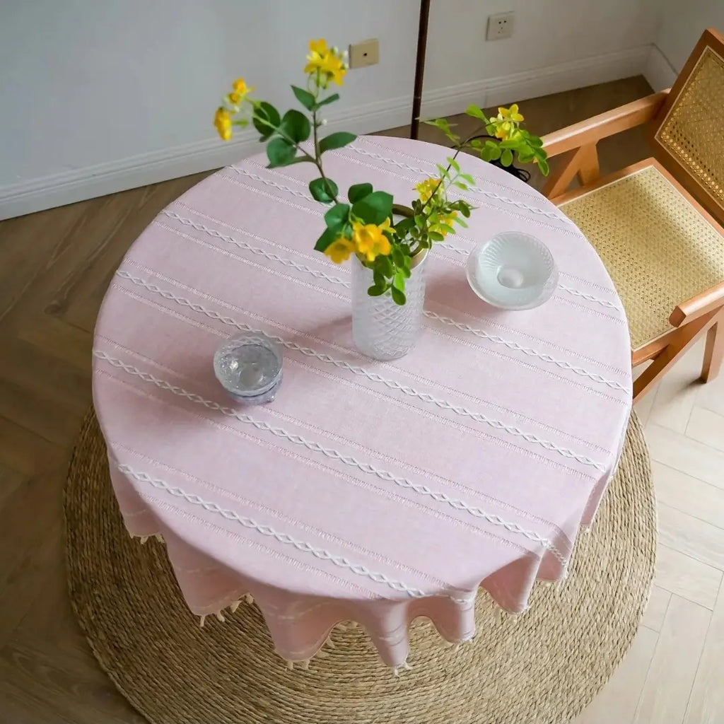 Toalha de Mesa Redonda Linho e Algodão Village Itacaré Rosa Mesa de Jantar Tazmo Casa 