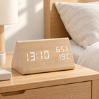 Relógio Despertador com Led Digital Inteligente Tazmo Casa bamboo do relógio digital em ambiente escandinavo