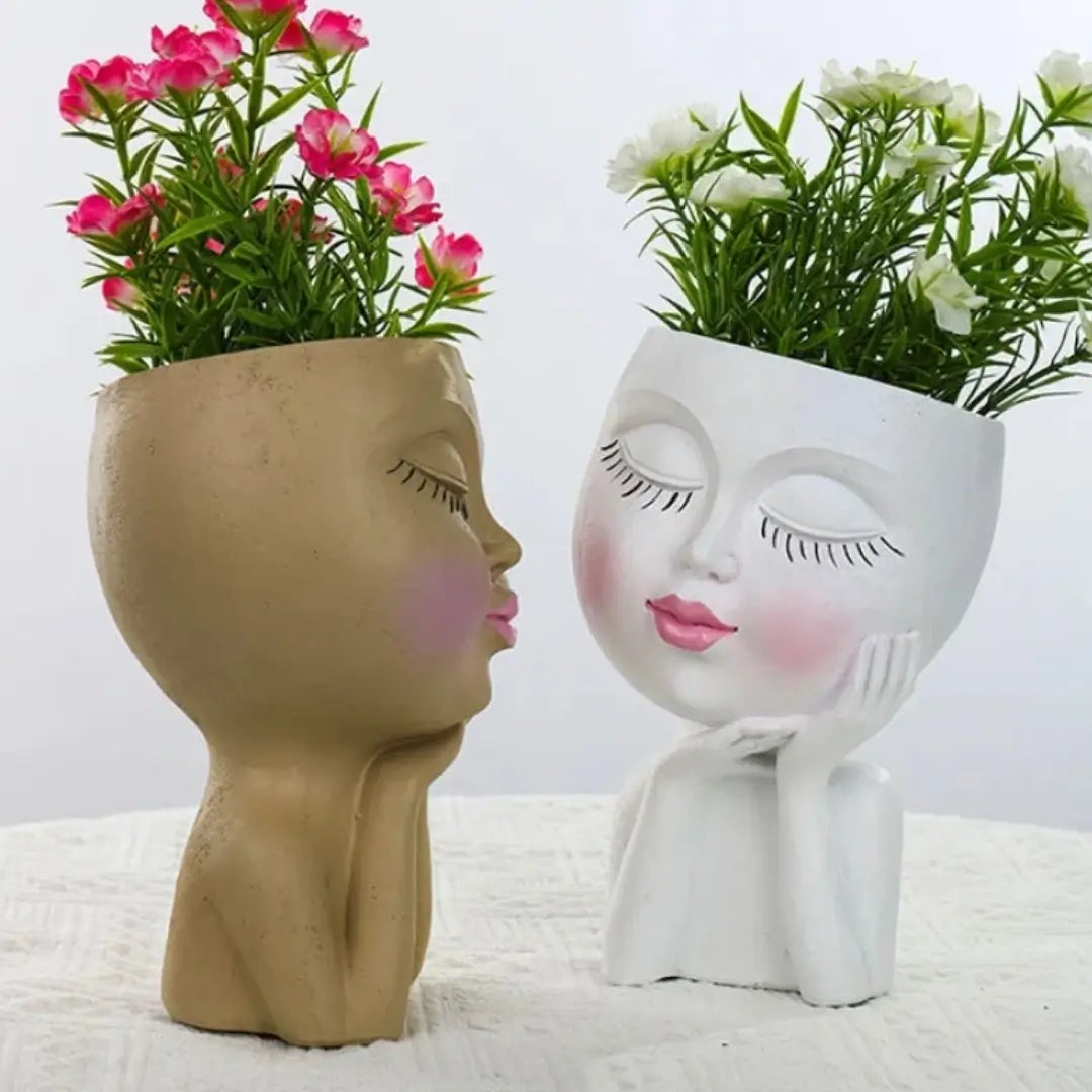 Vaso de plantas e flores cachepot decorativo maria bonita tazmo casa  cáqui e branco 